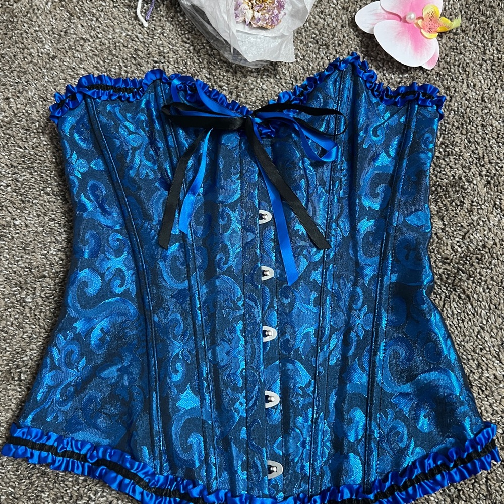 Blue and Black Brocade Corset